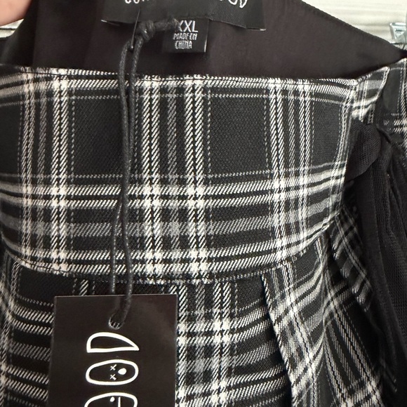 Current Mood Black & White Plaid Pleated Mini Skirt with Tulle - Picture 3 of 3